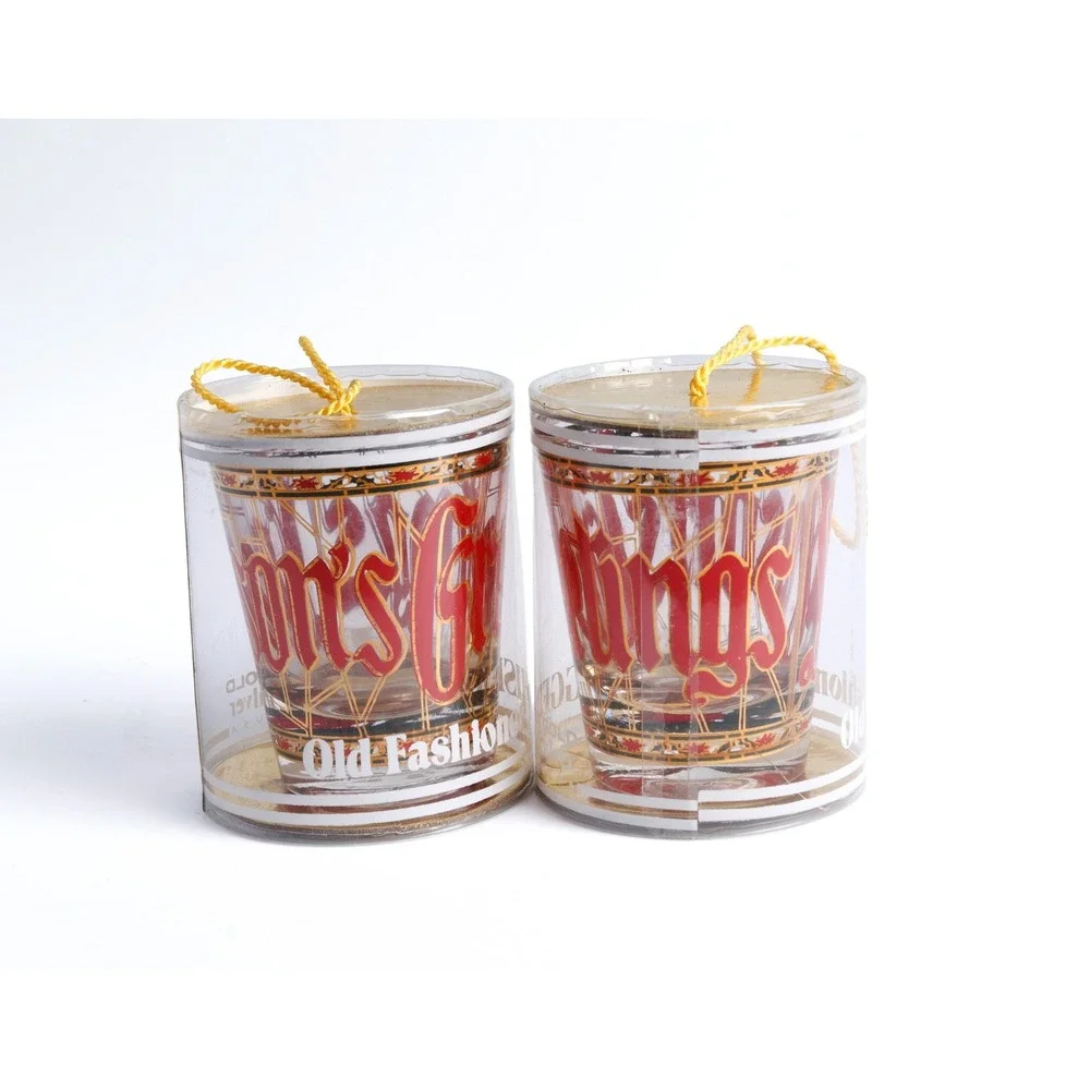Vintage Culver Seasons Greetings Whiskey Shot Glasses 22K Gold 1980s Set of 2